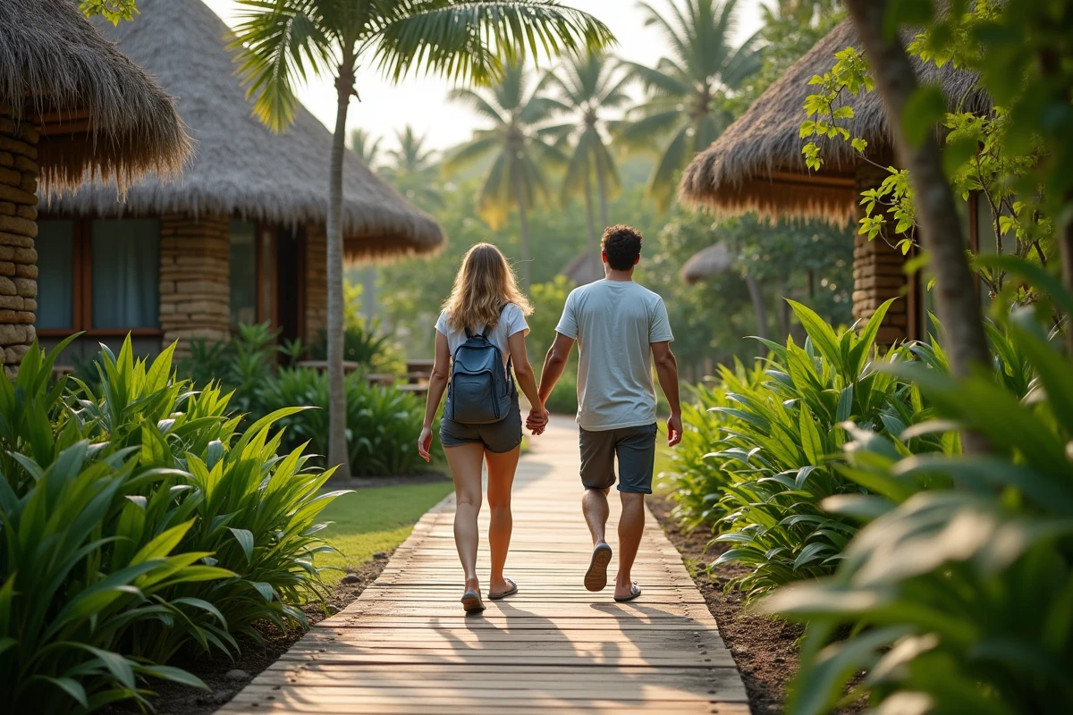 Couple en promenade dans un espace naturel &agrave; Kuta Lombok