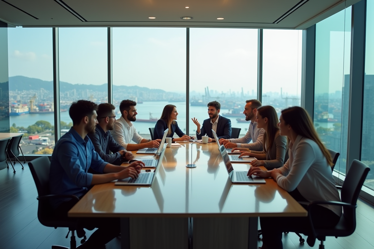 Groupe de professionnels logistique en réunion dans un bureau