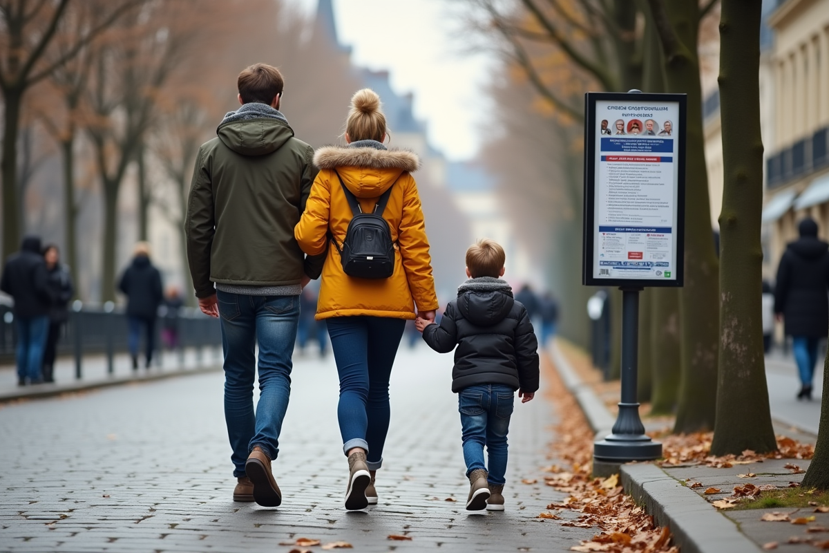 Famille russe se promenant dans une rue parisienne