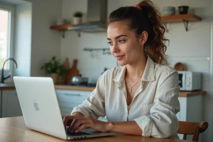 Jeune femme utilisant un ordinateur portable pour rechercher des voyages