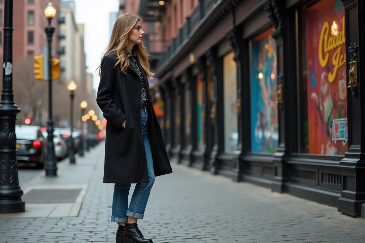 Femme élégante dans le quartier de SoHo avec architecture historique