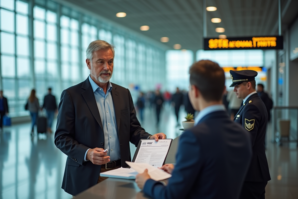 Homme présentant documents mutuelle à l